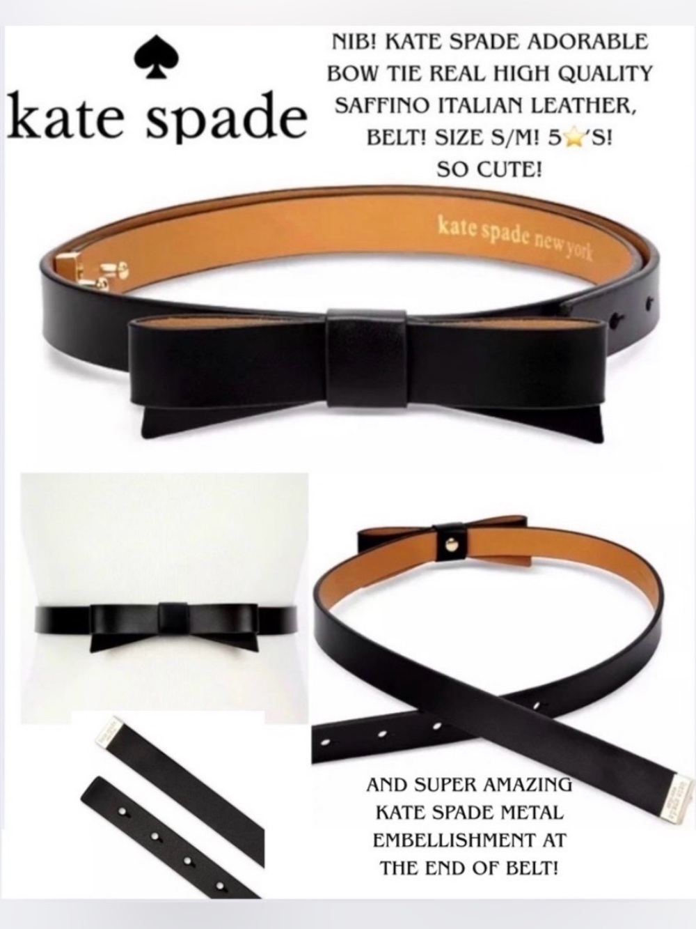 NIB! KATE SPADE ELEGANT BLACK BOW BELT! FITS S/M! ABSOLUTELY ADORABLE!